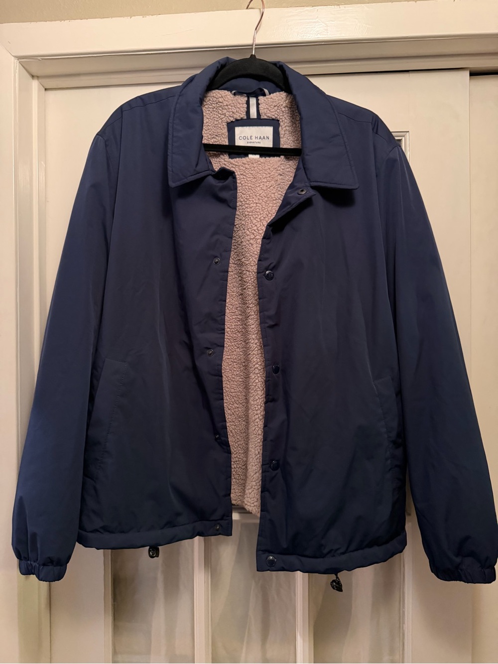 Cole Haan Signature Mens Coat Sherpa-Lined Navy Blue Large Zippered Jacket